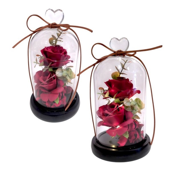 Τριαντάφυλλα σε Γυάλινο Βάζο με Led Λαμπάκια