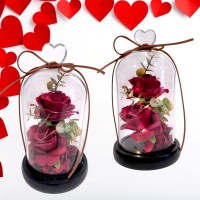 Τριαντάφυλλα σε Γυάλινο Βάζο με Led Λαμπάκια