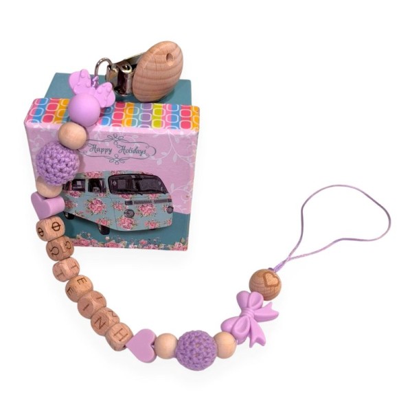 Κλιπ Πιπίλας Minnie με Όνομα, Πλεκτά στοιχεία και φιόγκο