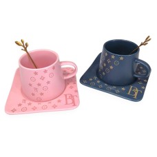 Κεραμική Κούπα με Πιατάκι και Χρυσό Κουταλάκι BT