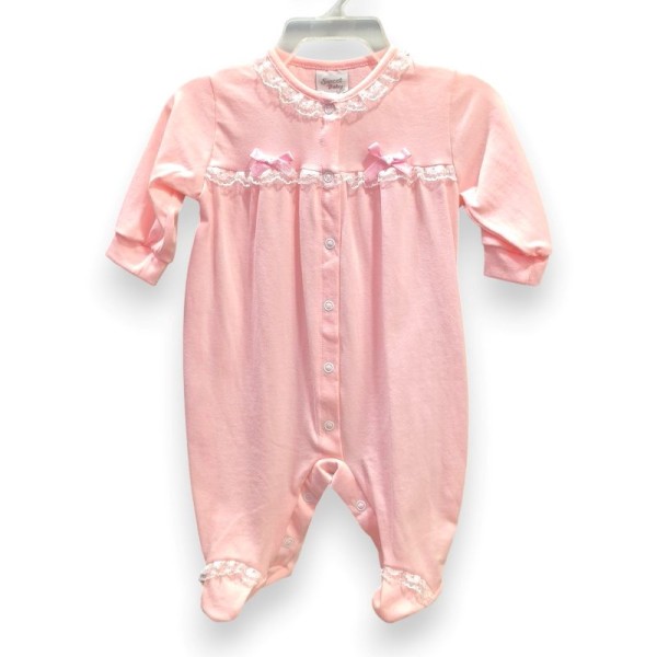 Βρεφικό Ολόσωμο Φορμάκι Ροζ με Δαντέλα