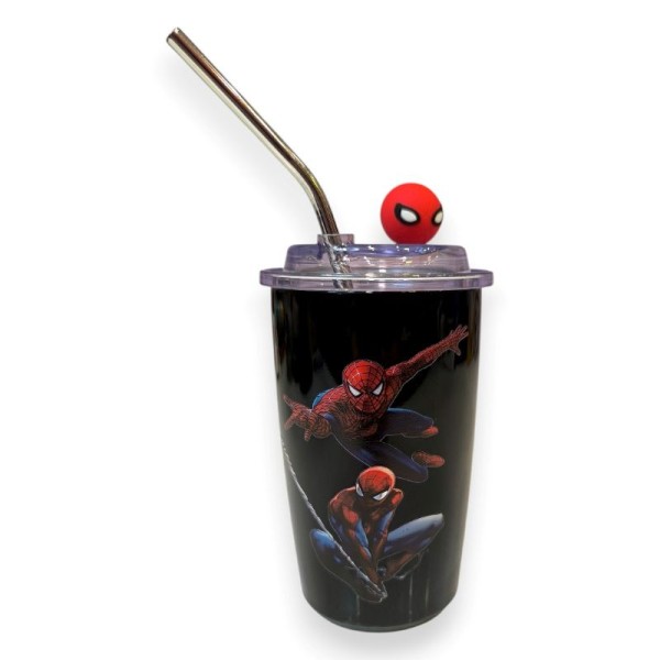 Θερμός Spiderman με Μεταλλικό Καλαμάκι