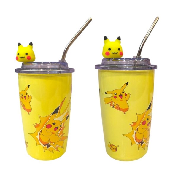 Θερμός Pokemon Pikachu με Μεταλλικό Καλαμάκι