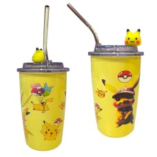 Θερμός Pokemon Pikachu με Μεταλλικό Καλαμάκι