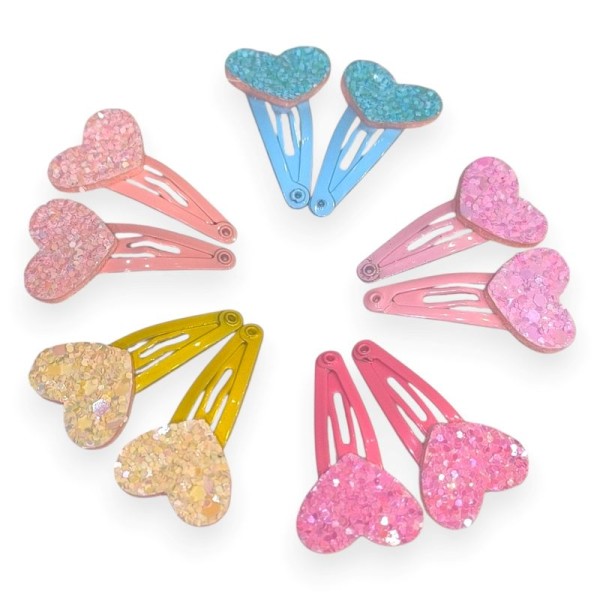 Βρεφικά Κλιπ Μαλλιών Καρδιές Glitter