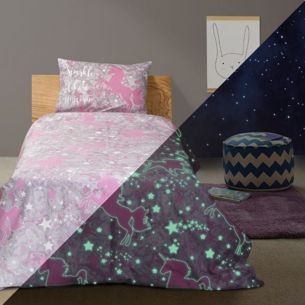 Φωσφοριζέ Σεντόνι με Μαξιλαροθήκη Μονόκερος