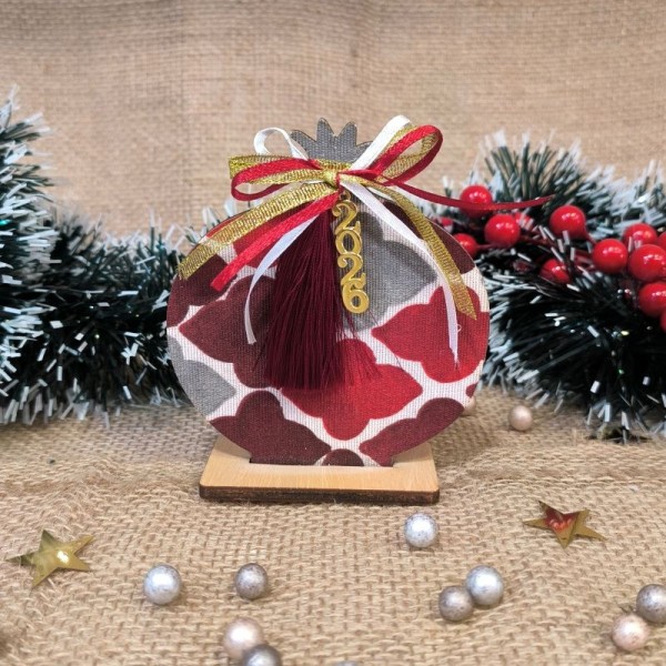 Επιτραπέζιο Γούρι, Ξύλινο Ντυμένο Ρόδι με Βάση