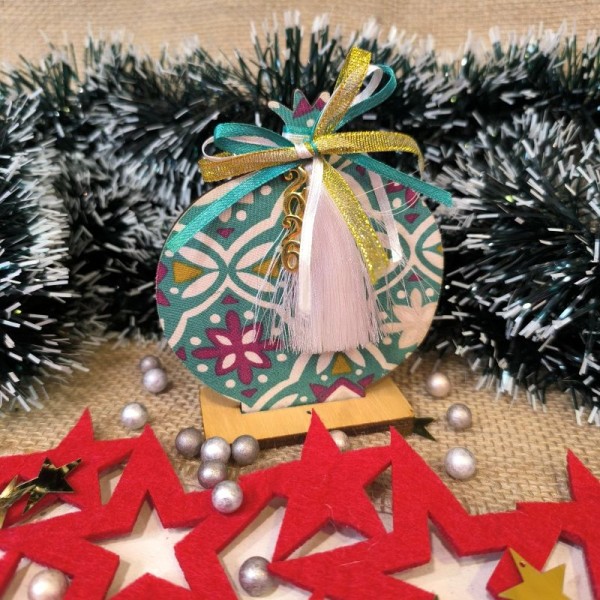 Επιτραπέζιο Γούρι, Ξύλινο Ντυμένο Ρόδι με Βάση