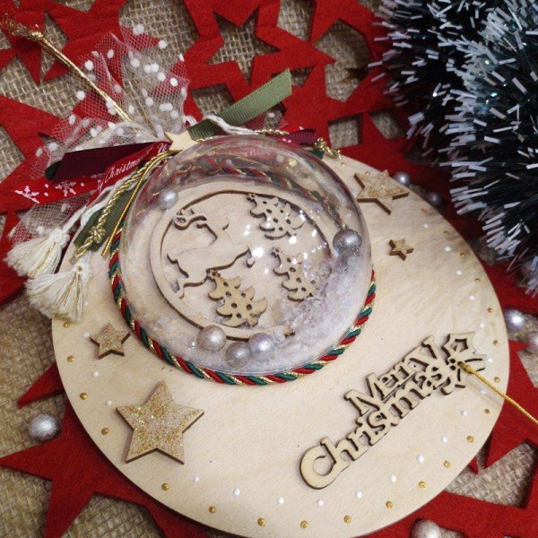 Κρεμαστό Γούρι με χιονόμπαλα και Tάρανδο Natural