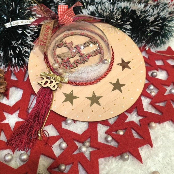 Κρεμαστό Γούρι με χιονόμπαλα, Τάρανδος Μπορντώ