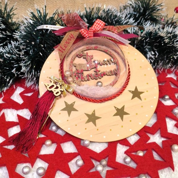 Κρεμαστό Γούρι με χιονόμπαλα, Τάρανδος Μπορντώ