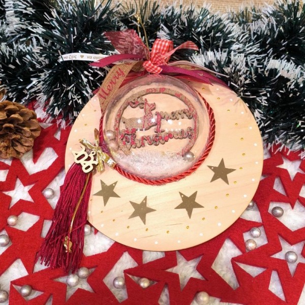 Κρεμαστό Γούρι με χιονόμπαλα, Τάρανδος Μπορντώ