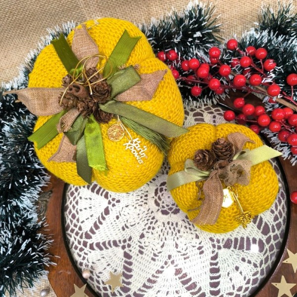 Χριστουγεννιάτικη  Πλεκτή Κολοκύθα Μουσταρδί 