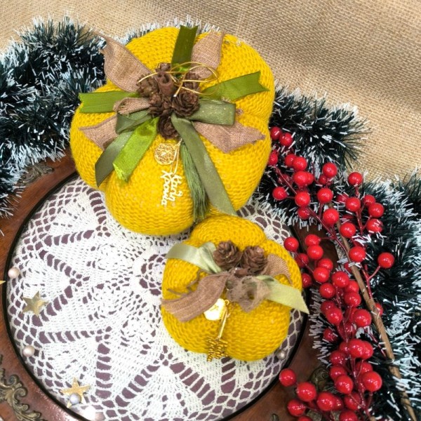 Χριστουγεννιάτικη  Πλεκτή Κολοκύθα Μουσταρδί 