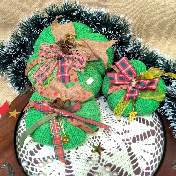 Χριστουγεννιάτικη Πλεκτή Κολοκύθα Πράσινη