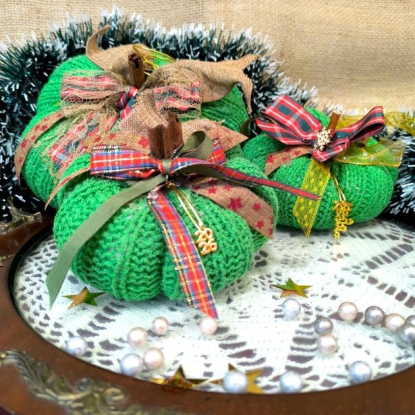 Χριστουγεννιάτικη Πλεκτή Κολοκύθα Πράσινη